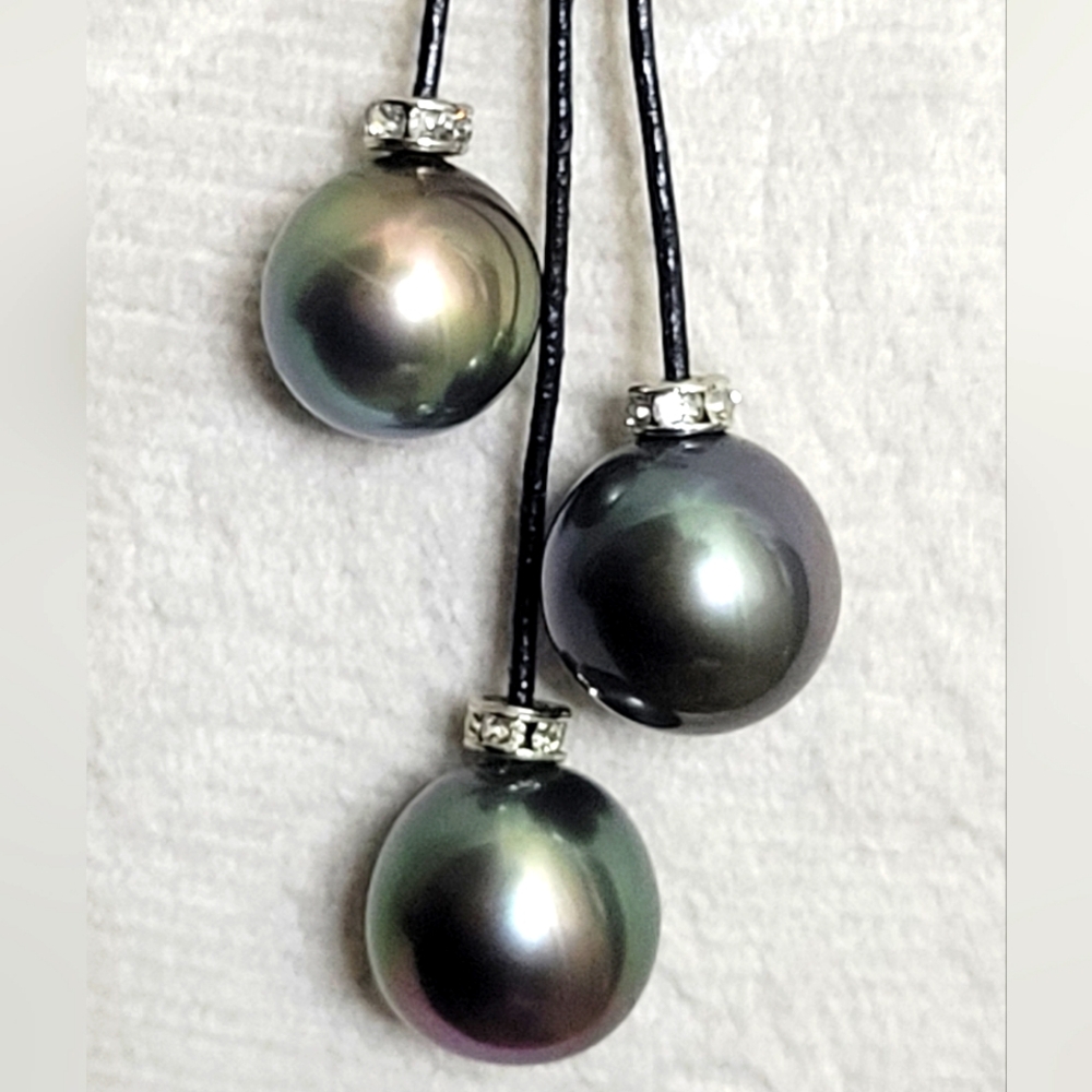 🎋Tahitian Casade Pearl 925 Sterling Silver Leather Necklace - Picture 3 of 14